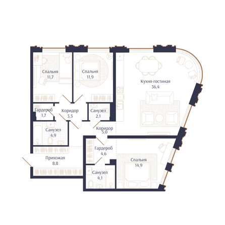 Планировка 3-комн 109,4 м²