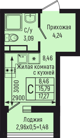 Планировка Студия 17,27 м²