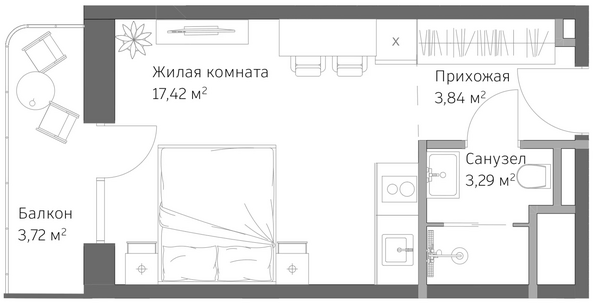 Планировка Студия 21 м²