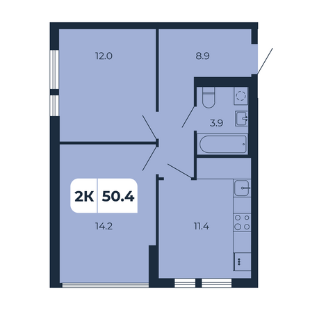Планировка 2-комн 50,4 м²