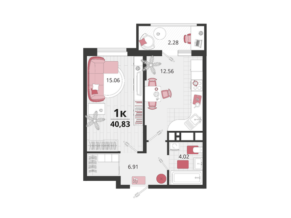 Планировка 1-комн 40,83 м²