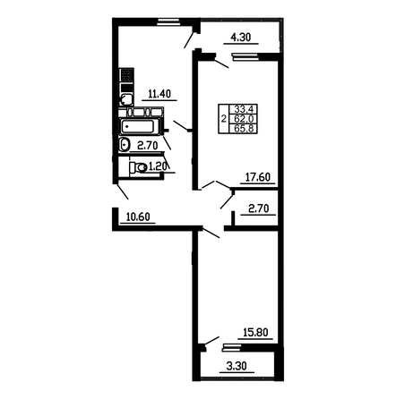 Планировка 2-комн 65,8 м²