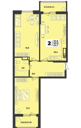 Планировка 2-комн 63,7 м²