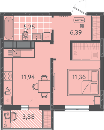 Планировка 1-комн 36,1 м²