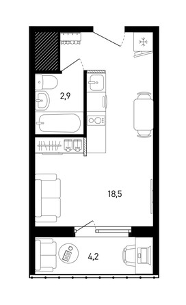 Планировка Студия 20,7, 22,7 м²