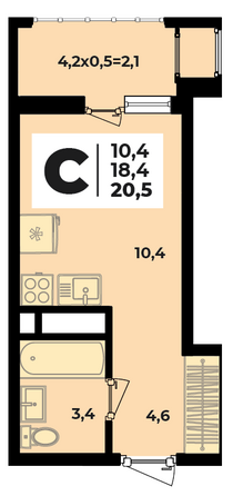 Планировка 1-комн 20,5 м²