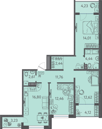 Планировка 3-комн 81,3 - 81,6 м²