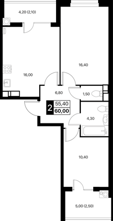 Планировка 2-комн 60 - 61 м²