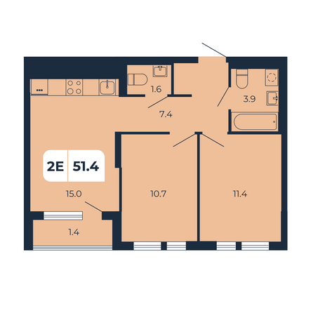 Планировка 2-комн 51,4 м²