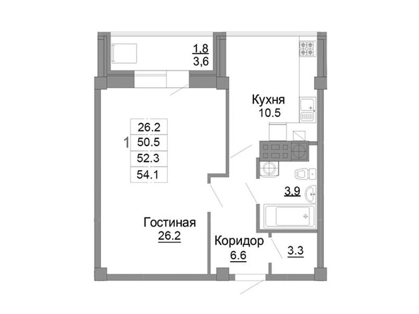 Планировка 1-комн 54,1 м²