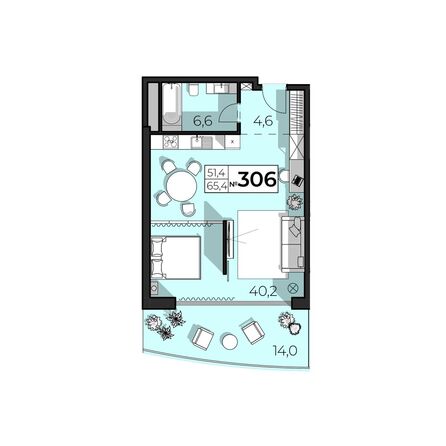 Планировка Студия 65,4 м²