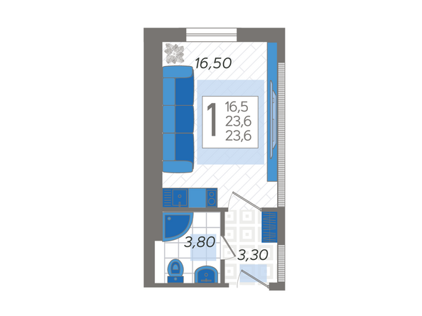 Планировка 1-комн 23,6 м²