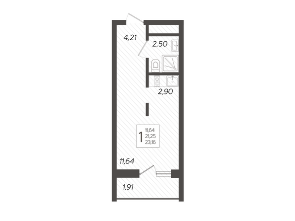 Планировка 1-комн 23,16 м²