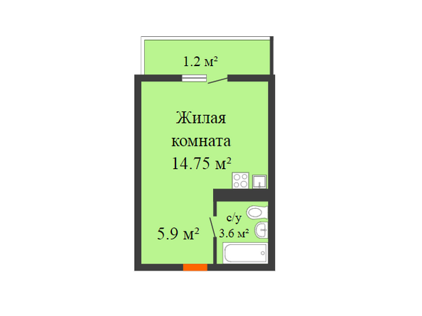 Планировка Студия 25,45 м²
