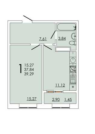 Планировка 1-комн 39,29 м²