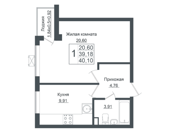 Планировка 1-комн 40,1 м²