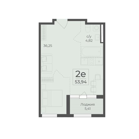 Планировка 2-комн 53,94 м²