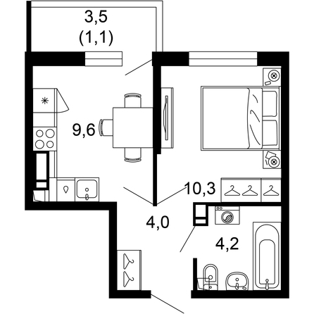 Планировка 1-комн 29,2 м²