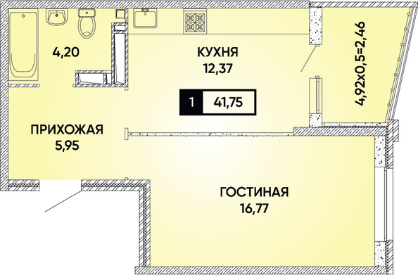 Планировка 1-комн 41,75 м²