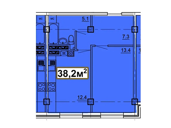 Планировка 1-комн 38,2 м²