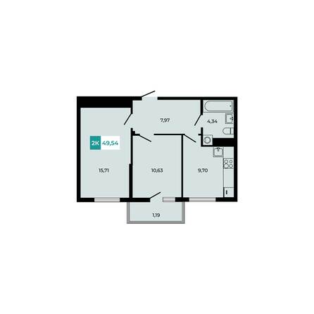 Планировка 2-комн 49,54 м²