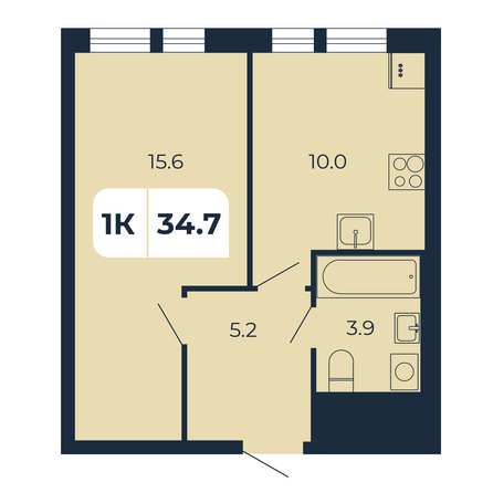 Планировка 1-комн 34,7 м²