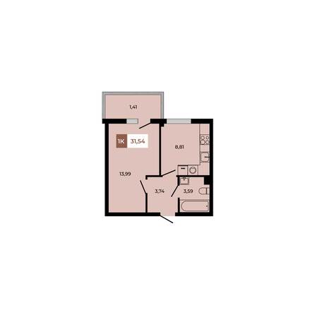 Планировка 1-комн 31,54 м²