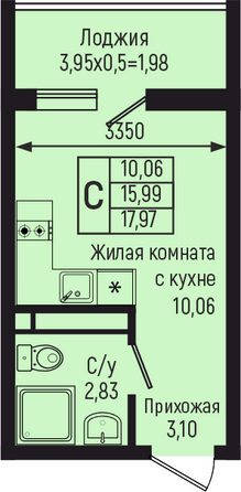 Планировка Студия 17,97 м²