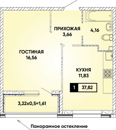 Планировка 1-комн 37,82 м²
