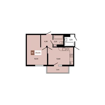 Планировка 1-комн 39,05 м²