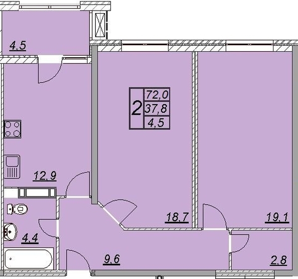 Планировка 2-комн 72,2 м²