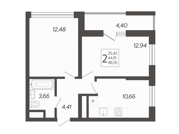 Планировка 2-комн 48,55 м²
