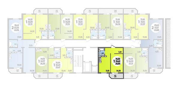 Планировка 1-комн 36,85 м²