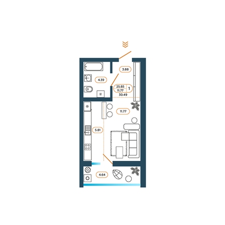 Планировка Студия 30,49 м²