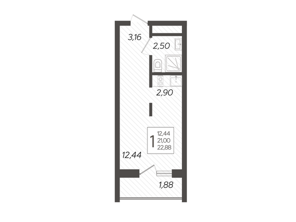 Планировка 1-комн 22,88 м²