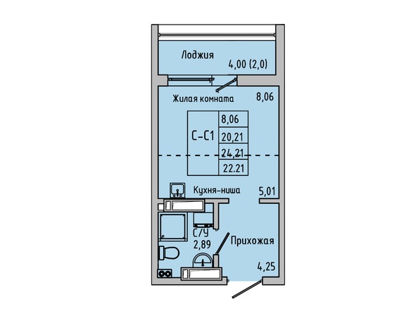 Планировка Студия 21,89 - 22,81 м²