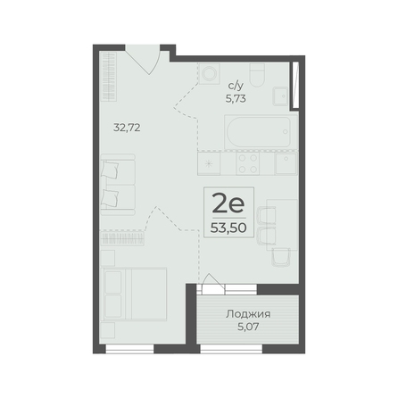 Планировка 2-комн 53,5, 53,91 м²