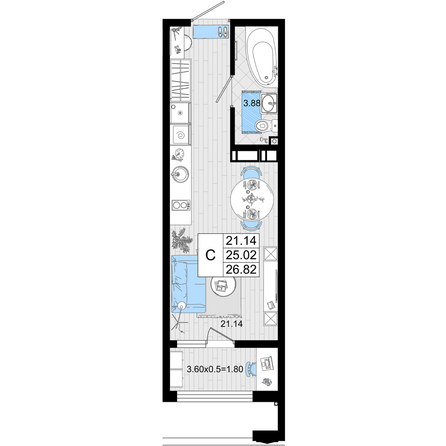 Планировка Студия 26,82 - 29,22 м²