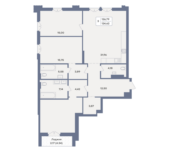 Планировка 3-комн 126,79 м²