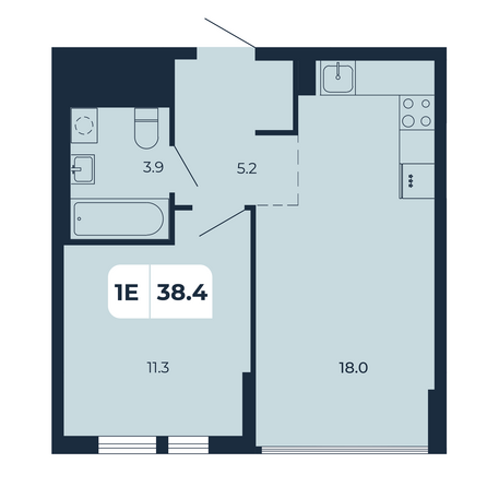 Планировка 1-комн 38,4 м²