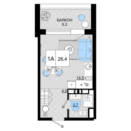 Планировка Студия 26,4 м²