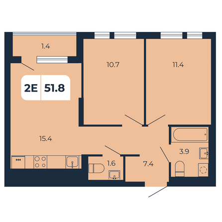 Планировка 2-комн 51,8 м²