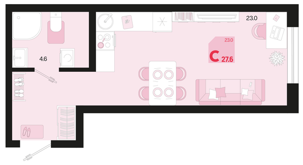 Планировка 1-комн 27,6 м²