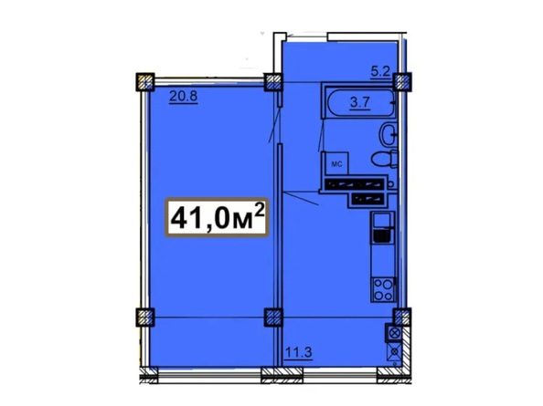 Планировка 1-комн 41 м²