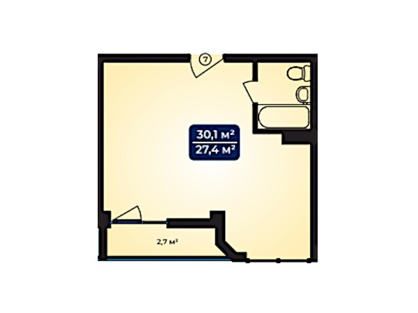 Планировка 1-комн 27,4, 30,1 м²