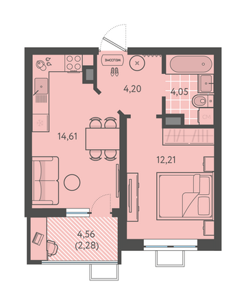 Планировка 1-комн 37,35 м²