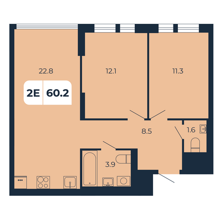 Планировка 2-комн 60,2 м²