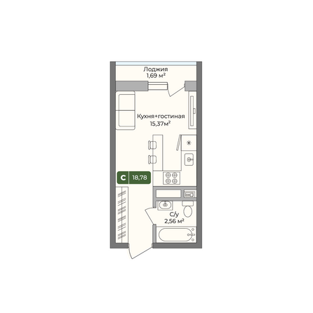 Планировка Студия 18,78 м²
