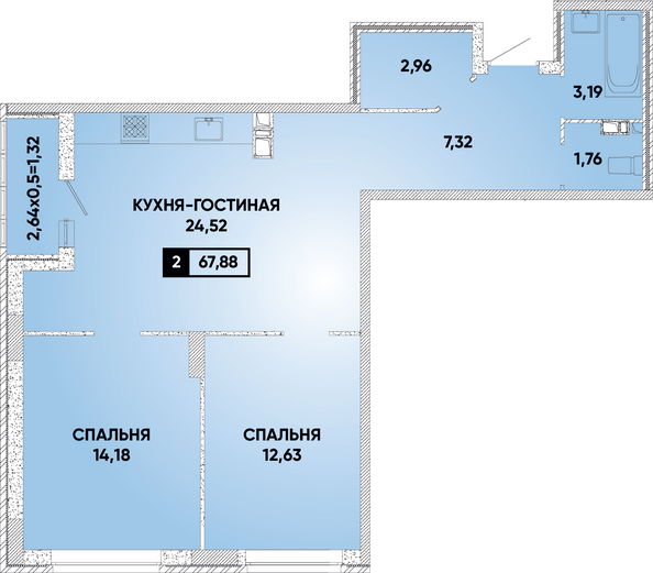 Планировка 2-комн 67,88 м²