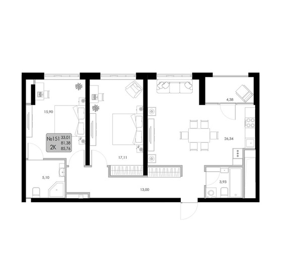 Планировка 2-комн 85,76 м²